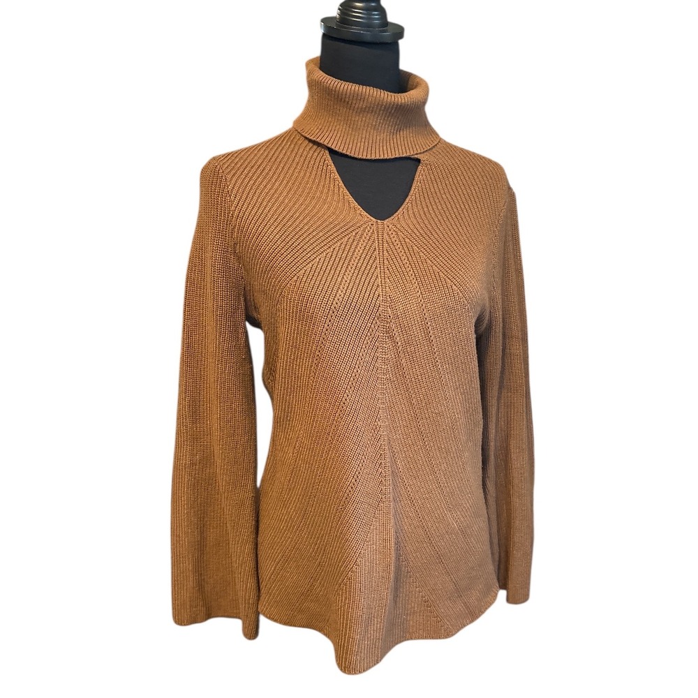 Chico's Brown Keyhole Neck, Bell Sleeve, Turtleneck Sweater, Size Medium